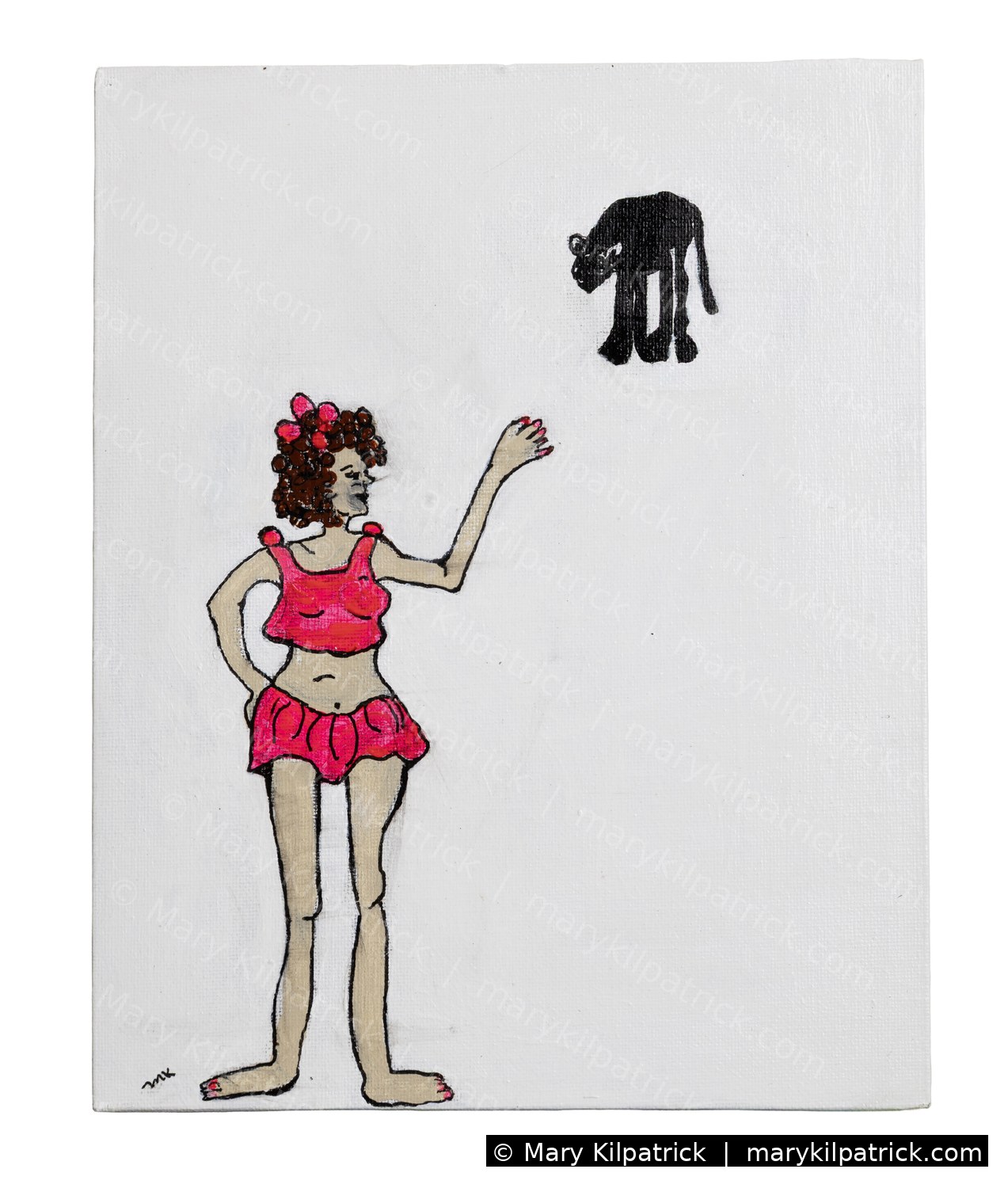 Original figurative painting 'Cat Lady' by Mary Kilpatrick — Acrylic on canvas, 8 × 10 in