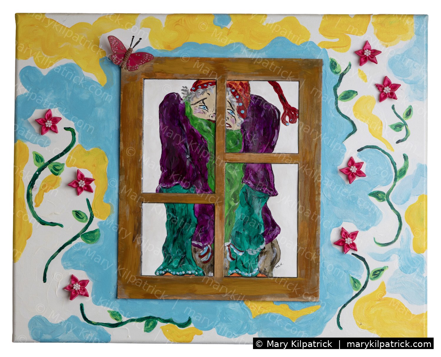 Original figurative painting 'Covid' by Mary Kilpatrick — Acrylic on wood, 20 × 16 in
