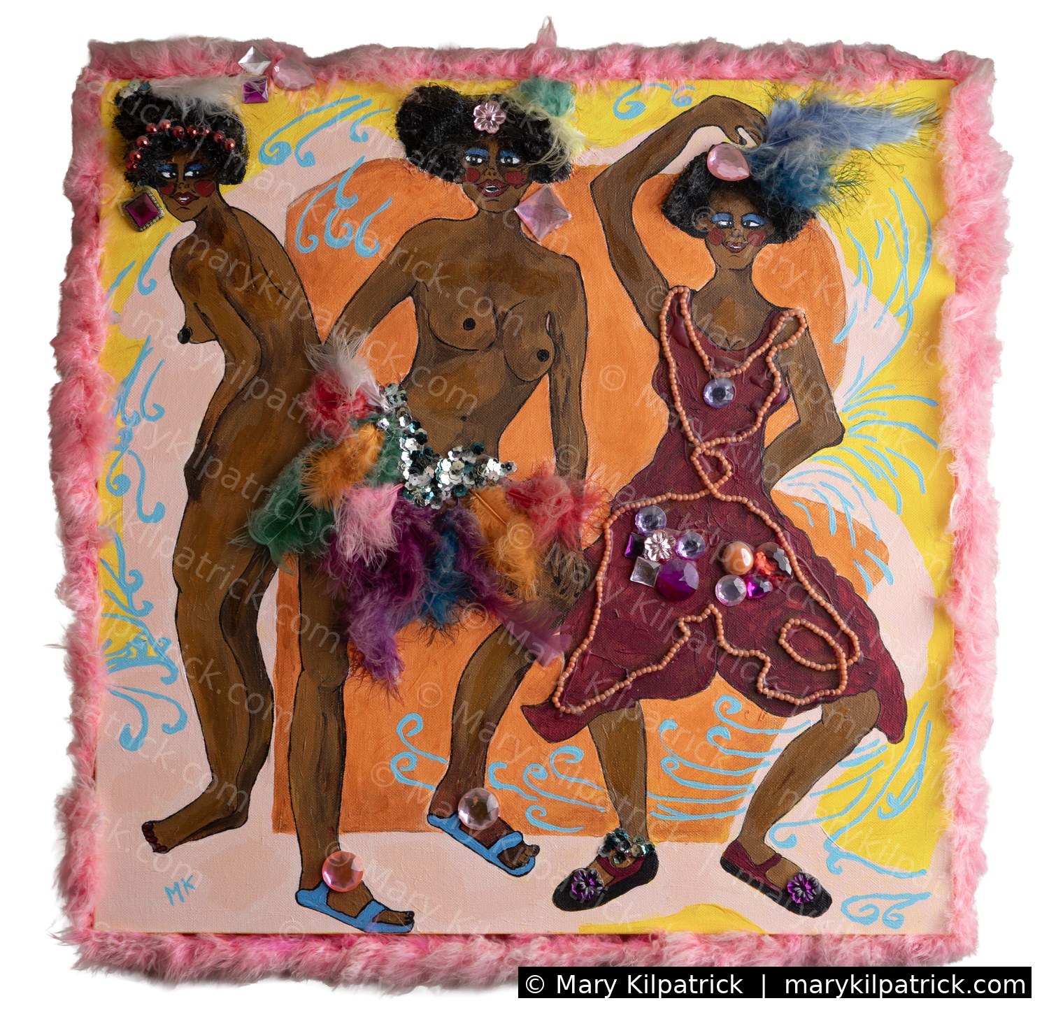 Original figurative painting 'Josephine Baker' by Mary Kilpatrick — Acrylic & mixed media on canvas, 20 × 20 in